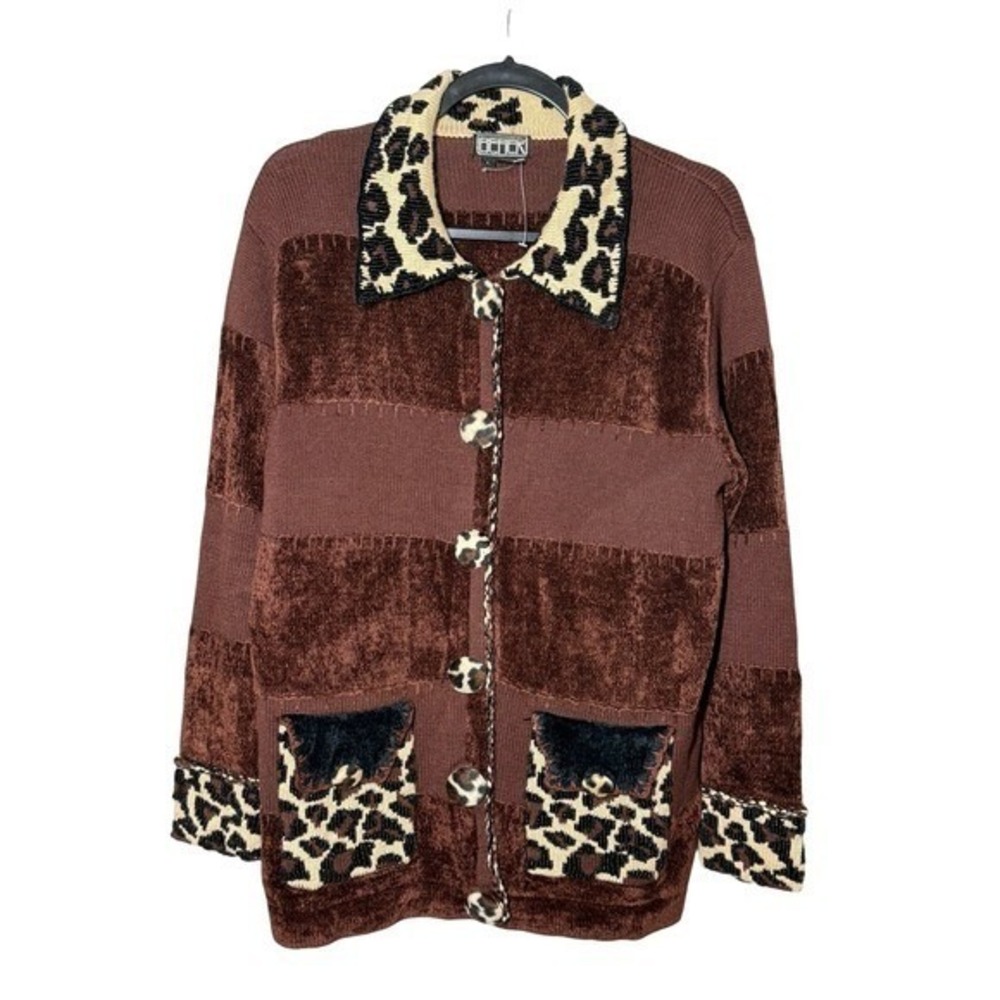 Berek Cardigan Womens L Leopard Print Button Up Art To Wear Statement Jacket - Picture 3 of 16